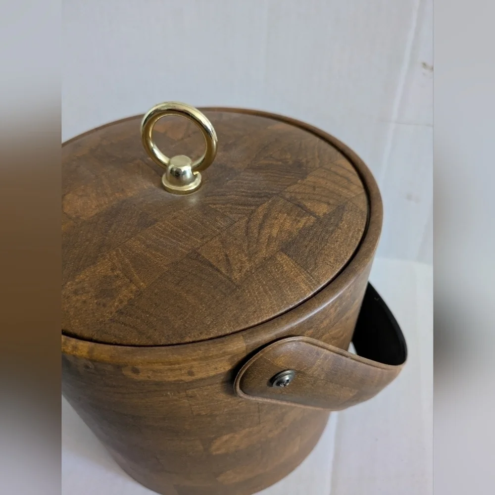 Faux wood ice bucket MCM mid century beauty!